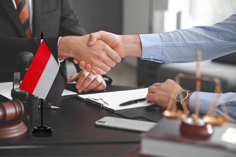 tibijoy Yemen Yemeni Small Mini Desk Flag Set Miniature Yemen Yemeni Table Office Flag with 13" Black Pole, Black Base, Miniature Yemen Deluxe Desktop Flag(2 Pack) - Image 5